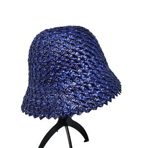 Vtg 20s 30s Italian Filippo Catarzi Blue Woven Straw Bucket Hat Flapper Costume